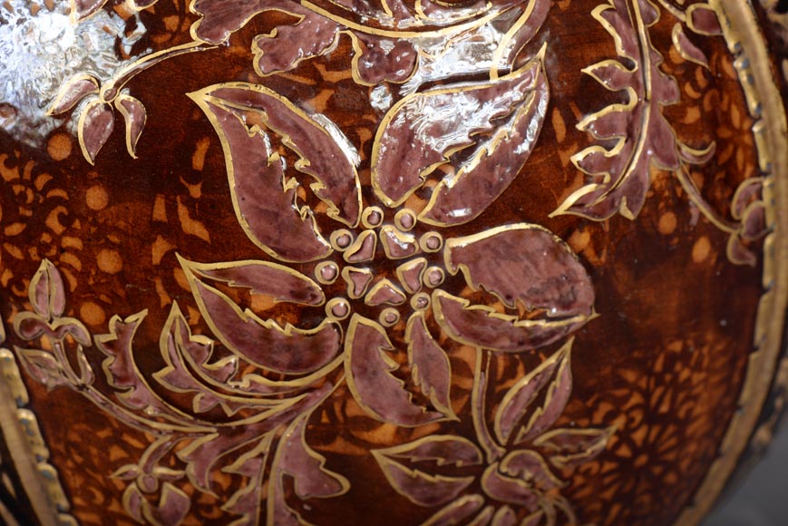 Fernand THESMAR, Cache pot en céramique émaillée au décor floral Fernand THESMAR, Cache pot en céramique émaillée au décor floral-5