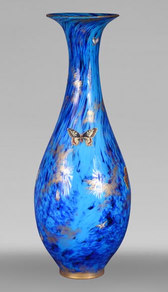 VERRERIE DE CLICHY (attribué à) – Grand vase en verre jaspé bleu VERRERIE DE CLICHY (attribué à) – Grand vase en verre jaspé bleu-0