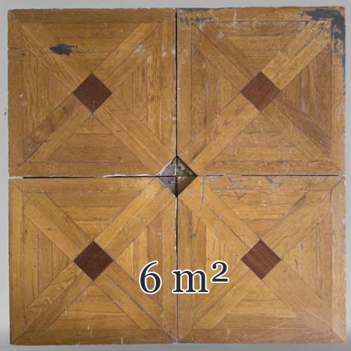 Lot d'environ 6m² de parquet en chêne à motif de croix ponctué d'acajou