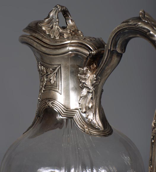 Belle paire d'aiguières en cristal et argent Belle paire d'aiguières en cristal et argent-2