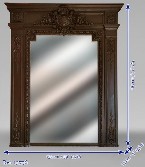 Trumeau de style Napoléon III au cartouche en bois et stuc peints en marron Trumeau de style Napoléon III au cartouche en bois et stuc peints en marron-5