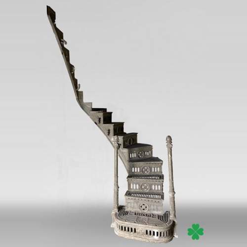 Escalier double quart tournant et passerelle en fonte et fer forgé, 1865