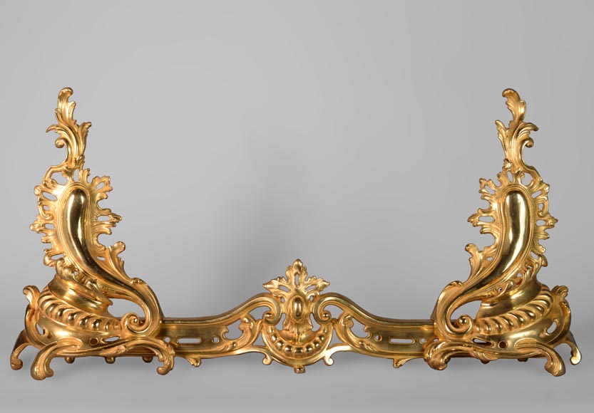 Belle barre de chenets de style Louis XV en bronze doré Belle barre de chenets de style Louis XV en bronze doré-0