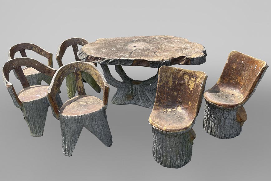 Salon de jardin en pierre composite de style rocailleur Salon de jardin en pierre composite de style rocailleur-0