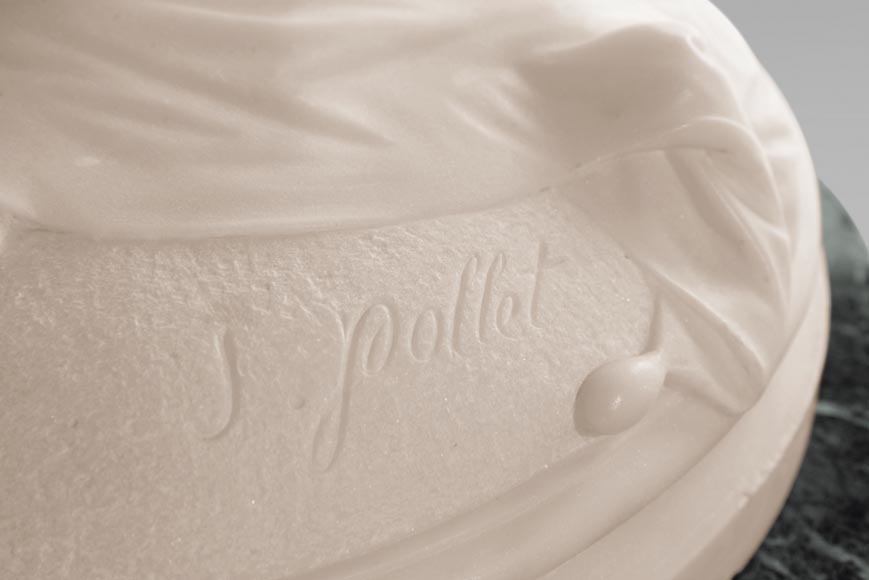 Une heure de la nuit, sculpture en marbre signée J. Pollet avec sa colonne Une heure de la nuit, sculpture en marbre signée J. Pollet avec sa colonne-13