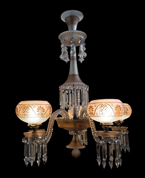 BACCARAT, Lustre néo-grec en cristal à cinq lumières, après 1875 BACCARAT, Lustre néo-grec en cristal à cinq lumières, après 1875-1