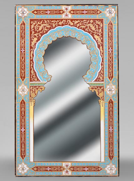 Miroir au décor émaillé polychrome d’inspiration nasride signé et daté 1886 Miroir au décor émaillé polychrome d’inspiration nasride signé et daté 1886-0