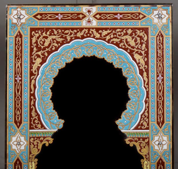 Miroir au décor émaillé polychrome d’inspiration nasride signé et daté 1886 Miroir au décor émaillé polychrome d’inspiration nasride signé et daté 1886-1