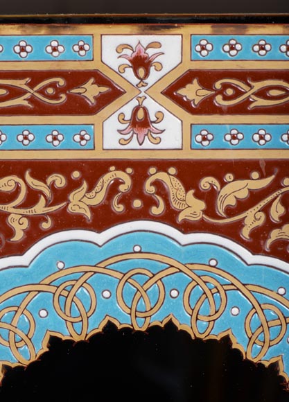 Miroir au décor émaillé polychrome d’inspiration nasride signé et daté 1886 Miroir au décor émaillé polychrome d’inspiration nasride signé et daté 1886-3