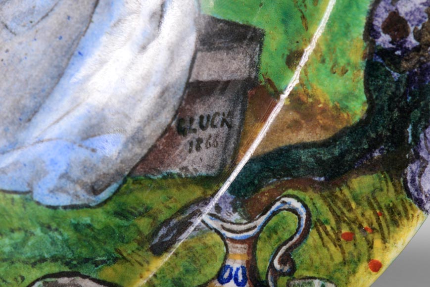 Théodore DECK (céramiste), Eugène GLUCK (peintre), Plat d'ornement orné d'une scène bucolique à l’escarpolette Théodore DECK (céramiste), Eugène GLUCK (peintre), Plat d'ornement orné d'une scène bucolique à l’escarpolette-7