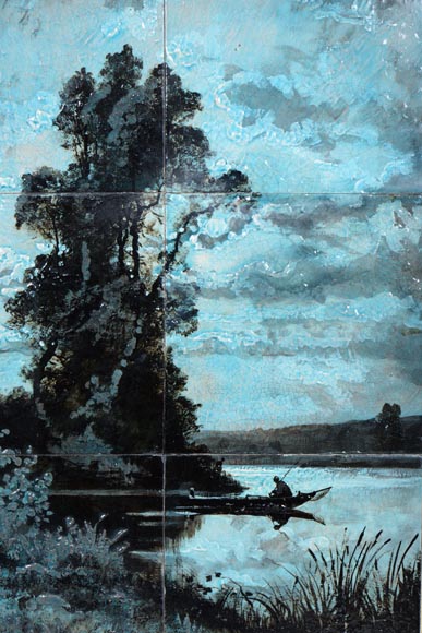 Panneau mural en faïence à décor de paysage nocturne Panneau mural en faïence à décor de paysage nocturne-2