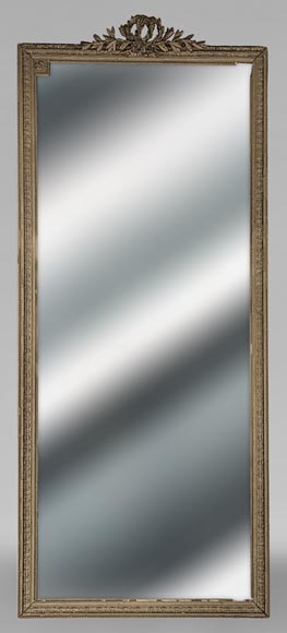 Grand trumeau de style Louis XVI avec double couronne de laurier, peinture couleur bronze Grand trumeau de style Louis XVI avec double couronne de laurier, peinture couleur bronze -0