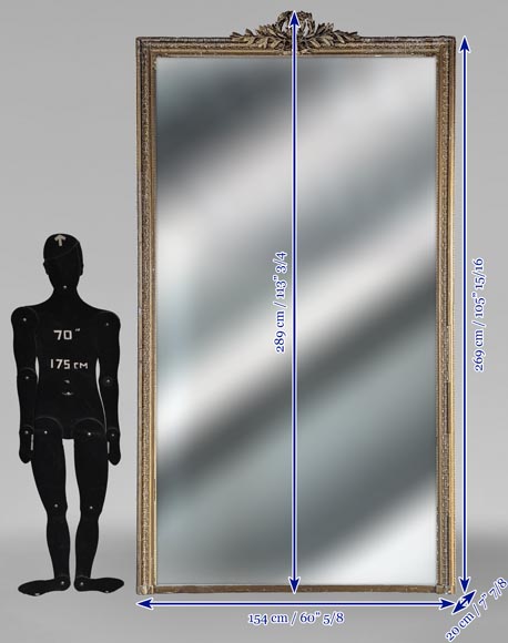 Grand trumeau de style Louis XVI à la couronne de laurier richement décorée, bronzine Grand trumeau de style Louis XVI à la couronne de laurier richement décorée, bronzine-4