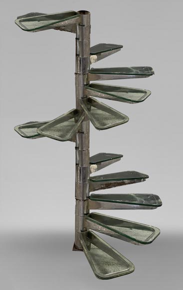 Escalier à colimaçon en verre et métal chromé Escalier à colimaçon en verre et métal chromé-0