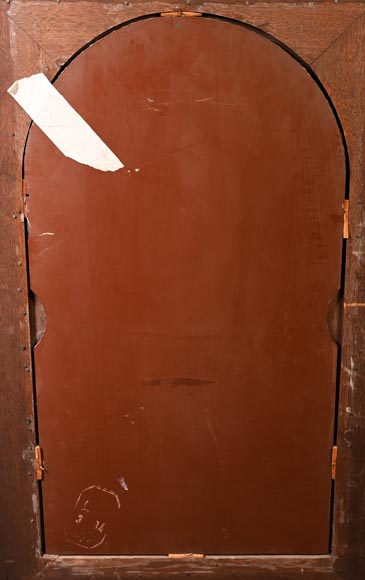 DECK Théodore, miroir monumental en chêne orné de médaillons en faïence verte DECK Théodore, miroir monumental en chêne orné de médaillons en faïence verte-18