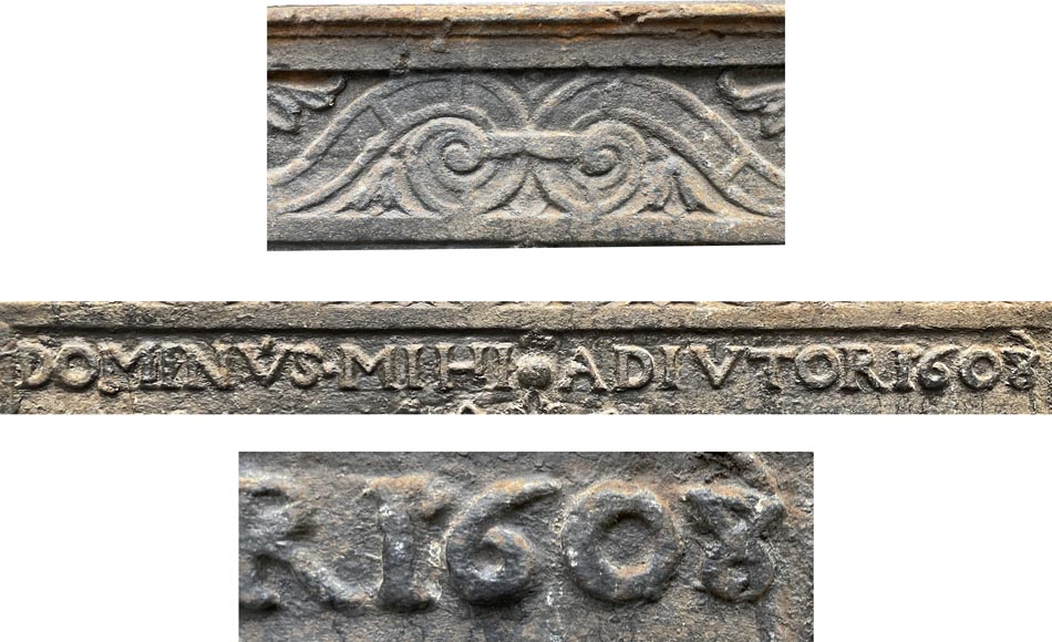 Plaque de cheminée aux armes de Phillipe II d'Espagne datée de 1608 Plaque de cheminée aux armes de Phillipe II d'Espagne datée de 1608-4