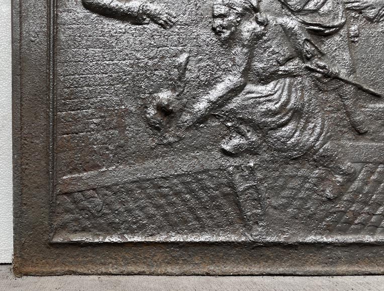 Plaque de cheminée du XIXe siècle représentant une scène de poursuite d’un chat probablement tirée d’un conte Plaque de cheminée du XIXe siècle représentant une scène de poursuite d’un chat probablement tirée d’un conte-3