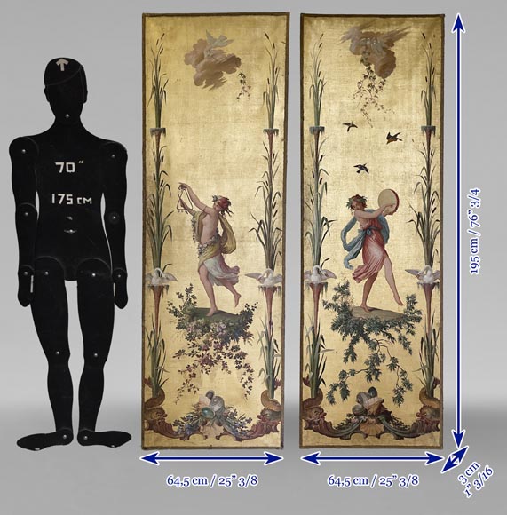 Paire de toiles décoratives sur le thème de la musique dans le goût du XVIIIe siècle Paire de toiles décoratives sur le thème de la musique dans le goût du XVIIIe siècle-14