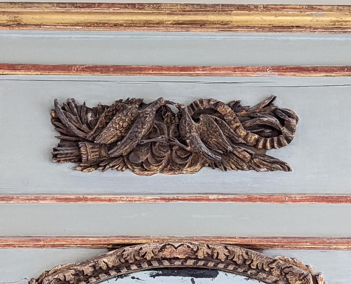 Trumeau d’époque Transition en bois sculpté au couple d’oiseaux Trumeau d’époque Transition en bois sculpté au couple d’oiseaux-1