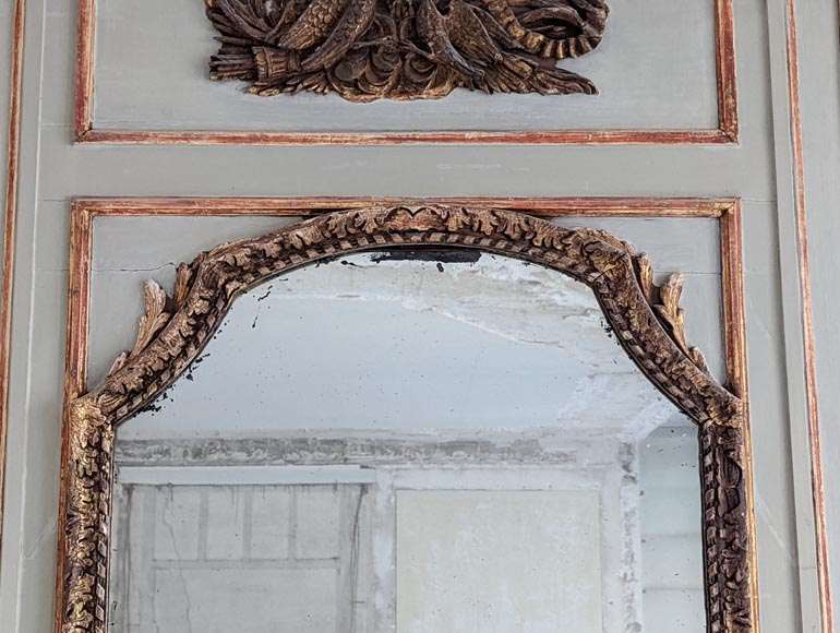 Trumeau d’époque Transition en bois sculpté au couple d’oiseaux Trumeau d’époque Transition en bois sculpté au couple d’oiseaux-3