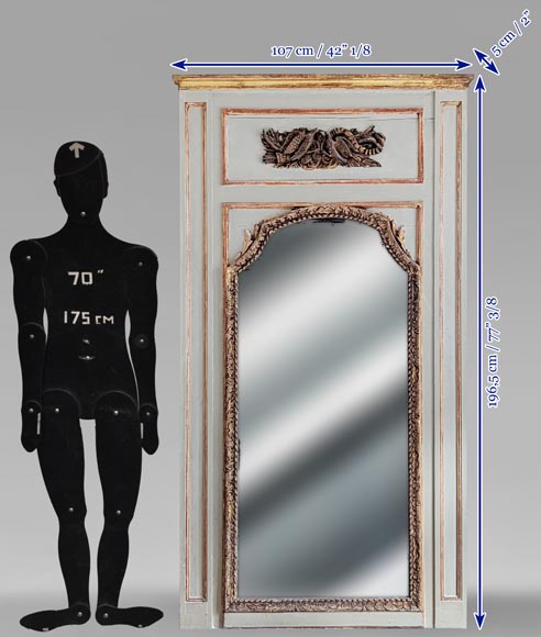 Trumeau d’époque Transition en bois sculpté au couple d’oiseaux Trumeau d’époque Transition en bois sculpté au couple d’oiseaux-8