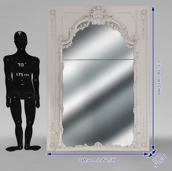 Trumeau d'époque Louis XV en bois sculpté peint au décor de guirlandes de fleurs Trumeau d'époque Louis XV en bois sculpté peint au décor de guirlandes de fleurs-9