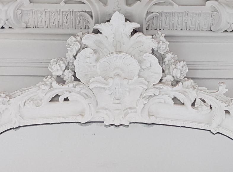 Grand trumeau d'époque Napoléon III à la coquille sculpté en bois et stuc Grand trumeau d'époque Napoléon III à la coquille sculpté en bois et stuc-1