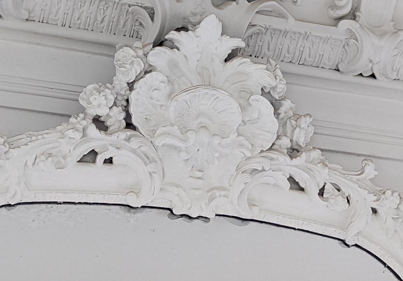 Grand trumeau d'époque Napoléon III à la coquille sculpté en bois et stuc Grand trumeau d'époque Napoléon III à la coquille sculpté en bois et stuc-2