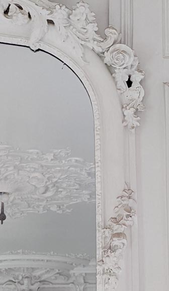 Grand trumeau d'époque Napoléon III à la coquille sculpté en bois et stuc Grand trumeau d'époque Napoléon III à la coquille sculpté en bois et stuc-3