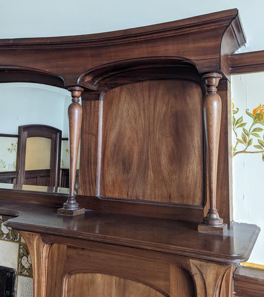 Boiserie de style Art Nouveau en acajou avec cheminée Boiserie de style Art Nouveau en acajou avec cheminée-4