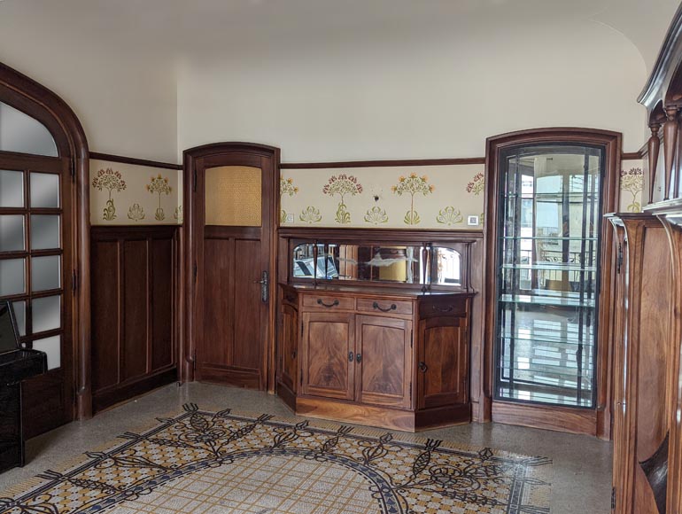 Boiserie de style Art Nouveau en acajou avec cheminée Boiserie de style Art Nouveau en acajou avec cheminée-11