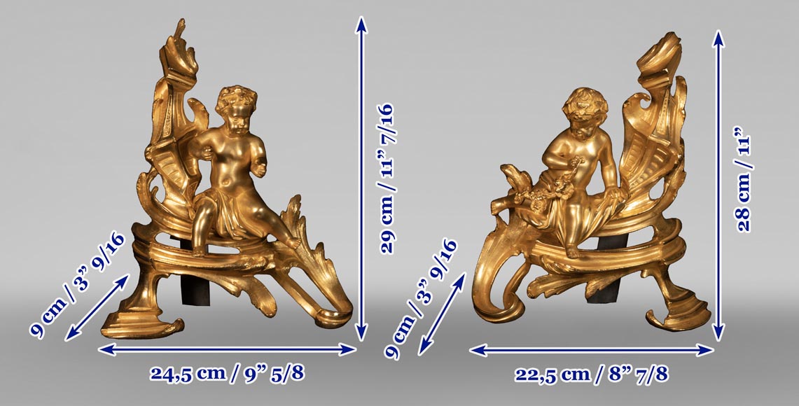 Paire de chenets de style Louis XV à décor de putti Paire de chenets de style Louis XV à décor de putti-9