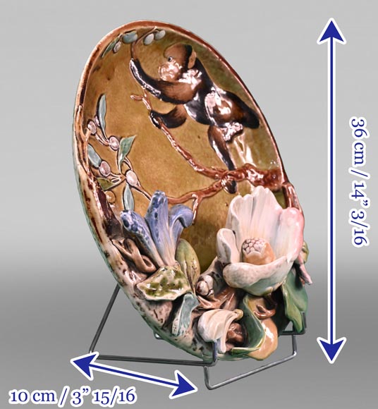 Émile GALLÉ, Plat d'ornement au singe grimant parmi les fleurs Émile GALLÉ, Plat d'ornement au singe grimant parmi les fleurs-6