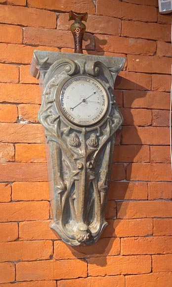 GENTIL & BOURDET « Modèle 1019 », Ensemble formé d’un baromètre et d’une pendule en grès GENTIL & BOURDET « Modèle 1019 », Ensemble formé d’un baromètre et d’une pendule en grès-4