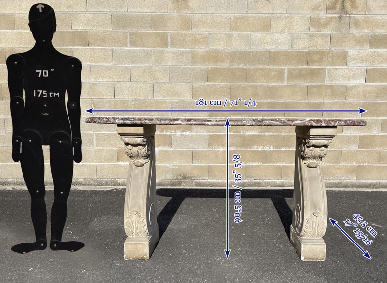 Console en marbre Rouge Royal et pieds en pierre Console en marbre Rouge Royal et pieds en pierre-9