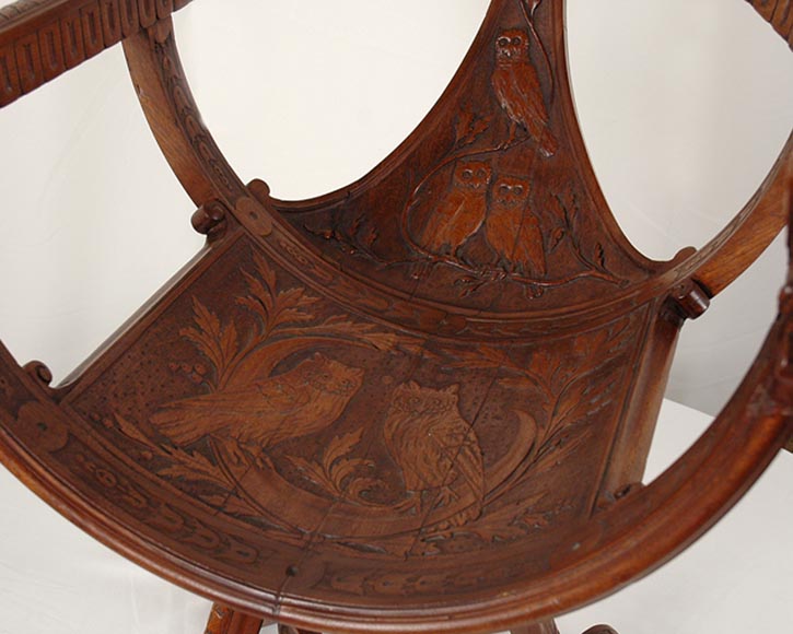 Fauteuil aux Hiboux, rare travail italien du 19è siècle. Fauteuil aux Hiboux, rare travail italien du 19è siècle.-4