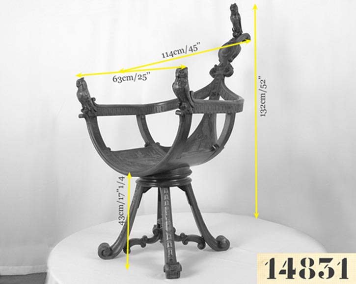 Fauteuil aux Hiboux, rare travail italien du 19è siècle. Fauteuil aux Hiboux, rare travail italien du 19è siècle.-8