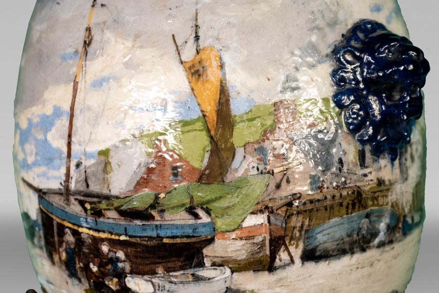 Un décor impressionniste, grand vase en faïence de Louis Auguste LEPÈRE pour la Faïencerie LAURIN Un décor impressionniste, grand vase en faïence de Louis Auguste LEPÈRE pour la Faïencerie LAURIN-1