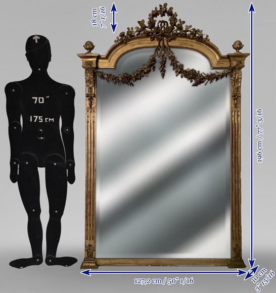 Trumeau doré de style Napoléon III aux pilastres et orné de guirlandes de fleurs Trumeau doré de style Napoléon III aux pilastres et orné de guirlandes de fleurs-10