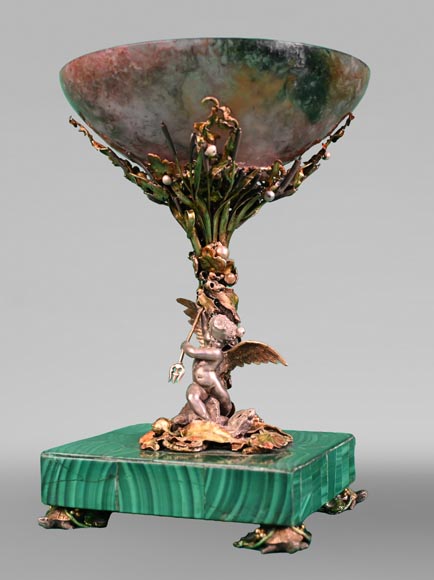 François-Désiré FROMENT-MEURICE, Coupe en argent, agate et malachite ornée d'un riche décor maritime, 1853 François-Désiré FROMENT-MEURICE, Coupe en argent, agate et malachite ornée d'un riche décor maritime, 1853-0