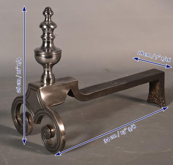 Paire de chenêts en bronze poli, XIXe siècle Paire de chenêts en bronze poli, XIXe siècle-5