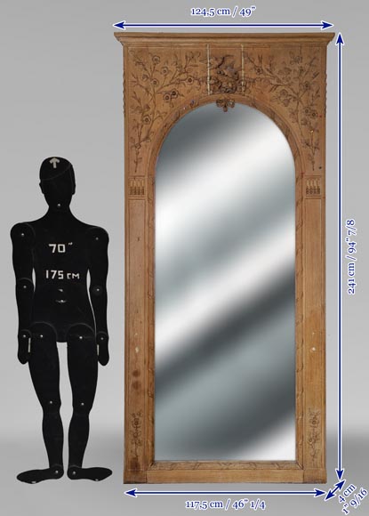 Trumeau de style Louis XVI en chêne sculpté orné d'un nid d'oiseau encadré d'un décor floral Trumeau de style Louis XVI en chêne sculpté orné d'un nid d'oiseau encadré d'un décor floral-7