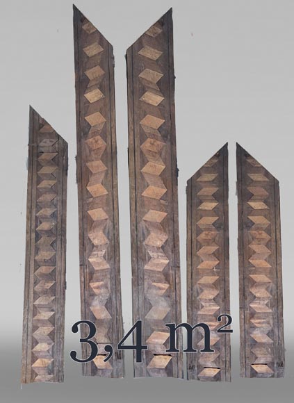 Frises de parquet Napoléon III – 3,4 m² – motif losanges croisés et liseré noir Frises de parquet Napoléon III – 3,4 m² – motif losanges croisés et liseré noir-0