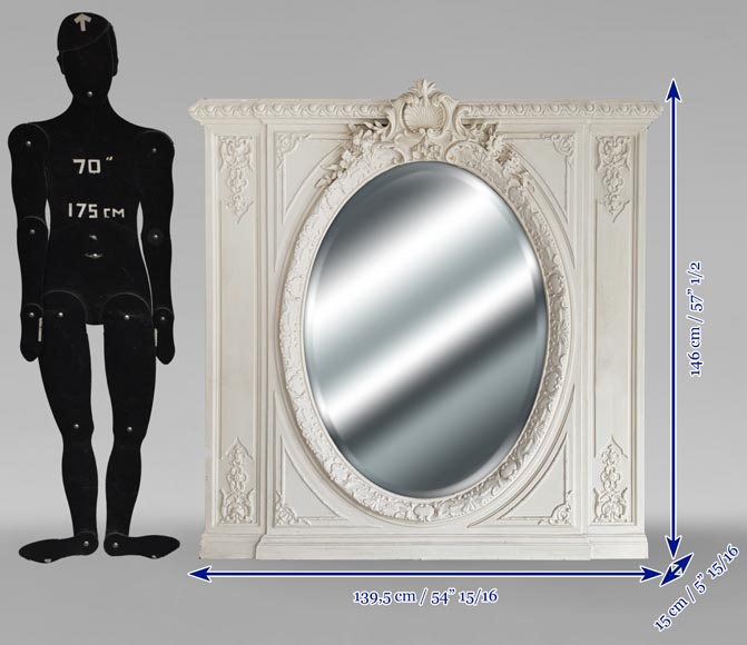 Trumeau de style Napoléon III richement décoré au miroir ovale biseauté Trumeau de style Napoléon III richement décoré au miroir ovale biseauté-8