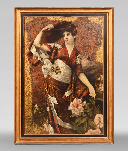 Conrad KIESEL (d’après), Portrait japonisant d’une femme vêtue d’un kimono, vers 1880 Conrad KIESEL (d’après), Portrait japonisant d’une femme vêtue d’un kimono, vers 1880-0