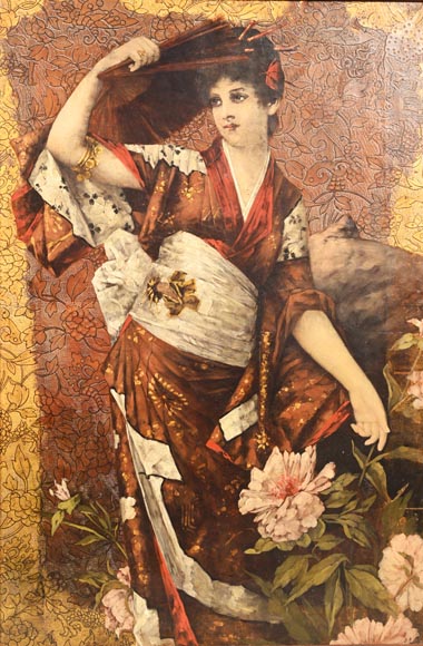 Conrad KIESEL (d’après), Portrait japonisant d’une femme vêtue d’un kimono, vers 1880 Conrad KIESEL (d’après), Portrait japonisant d’une femme vêtue d’un kimono, vers 1880-1