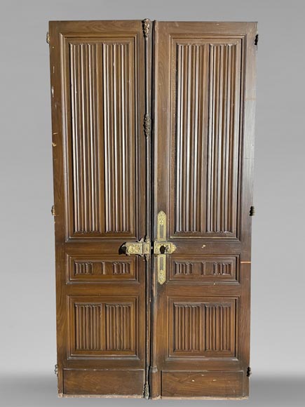 Double porte en chêne à décor de pli de serviette Double porte en chêne à décor de pli de serviette-0