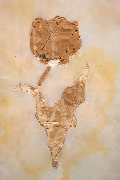 Julien Nicolas RIVART, Deux panneaux en albâtre incrustés d’une tulipe et d’un iris en porcelaine, après 1849 Julien Nicolas RIVART, Deux panneaux en albâtre incrustés d’une tulipe et d’un iris en porcelaine, après 1849-7