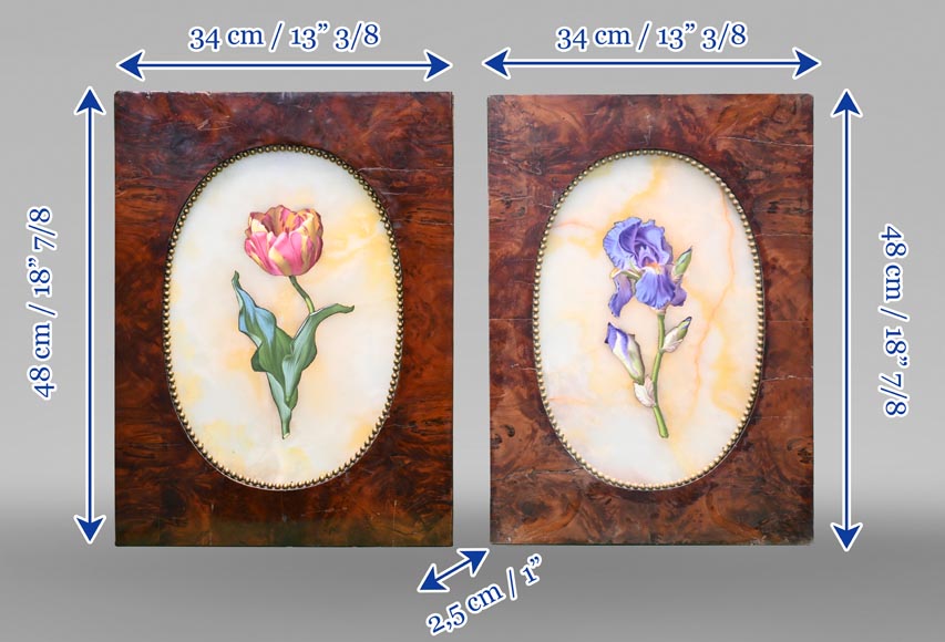 Julien Nicolas RIVART, Deux panneaux en albâtre incrustés d’une tulipe et d’un iris en porcelaine, après 1849 Julien Nicolas RIVART, Deux panneaux en albâtre incrustés d’une tulipe et d’un iris en porcelaine, après 1849-10