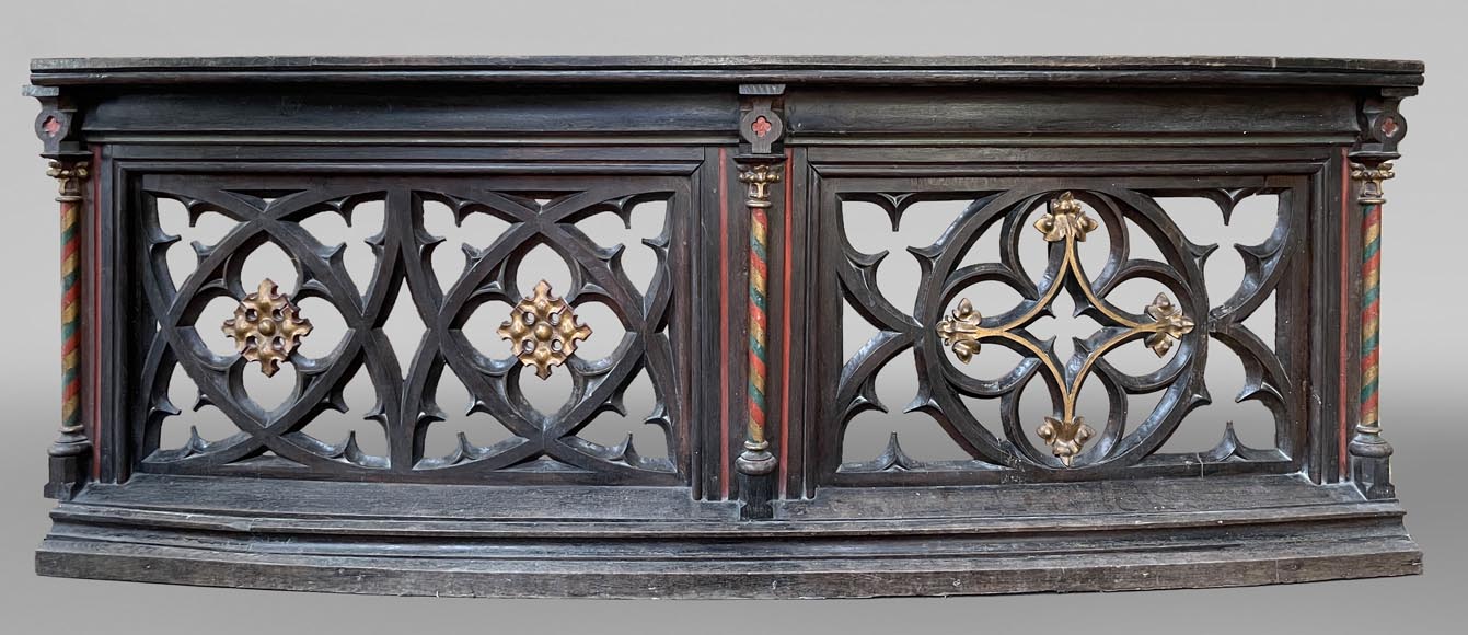 Élément de balustrade néo-gothique en bois doré et polychrome, XIXe siècle Élément de balustrade néo-gothique en bois doré et polychrome, XIXe siècle-0